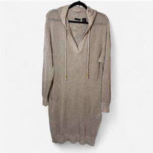 Tahari Beige Hooded V-Neck loose knit Sweater Dress NWOT